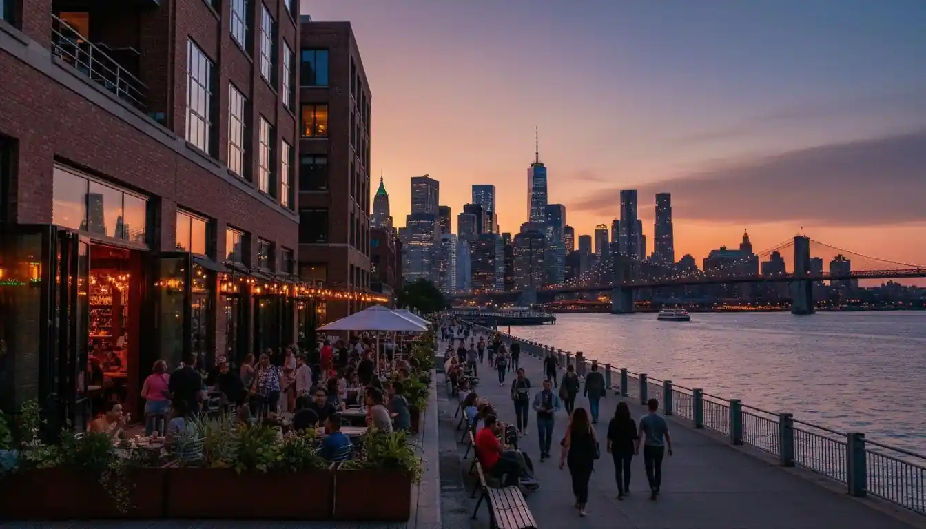 Queens waterfront at sunset